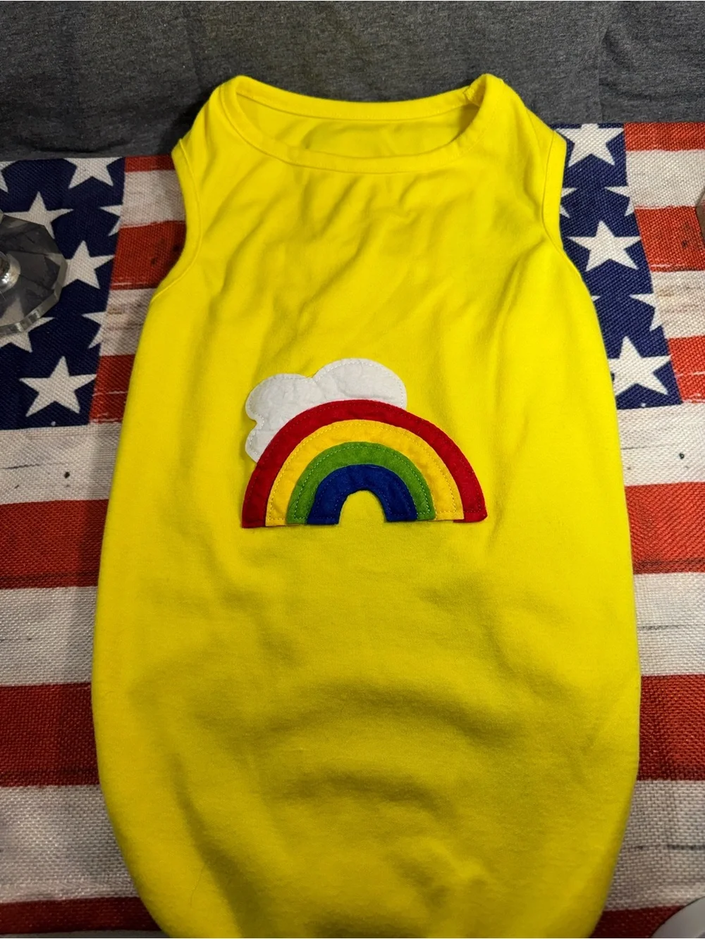 Yellow Rainbow Appliqué Dog Tank Top